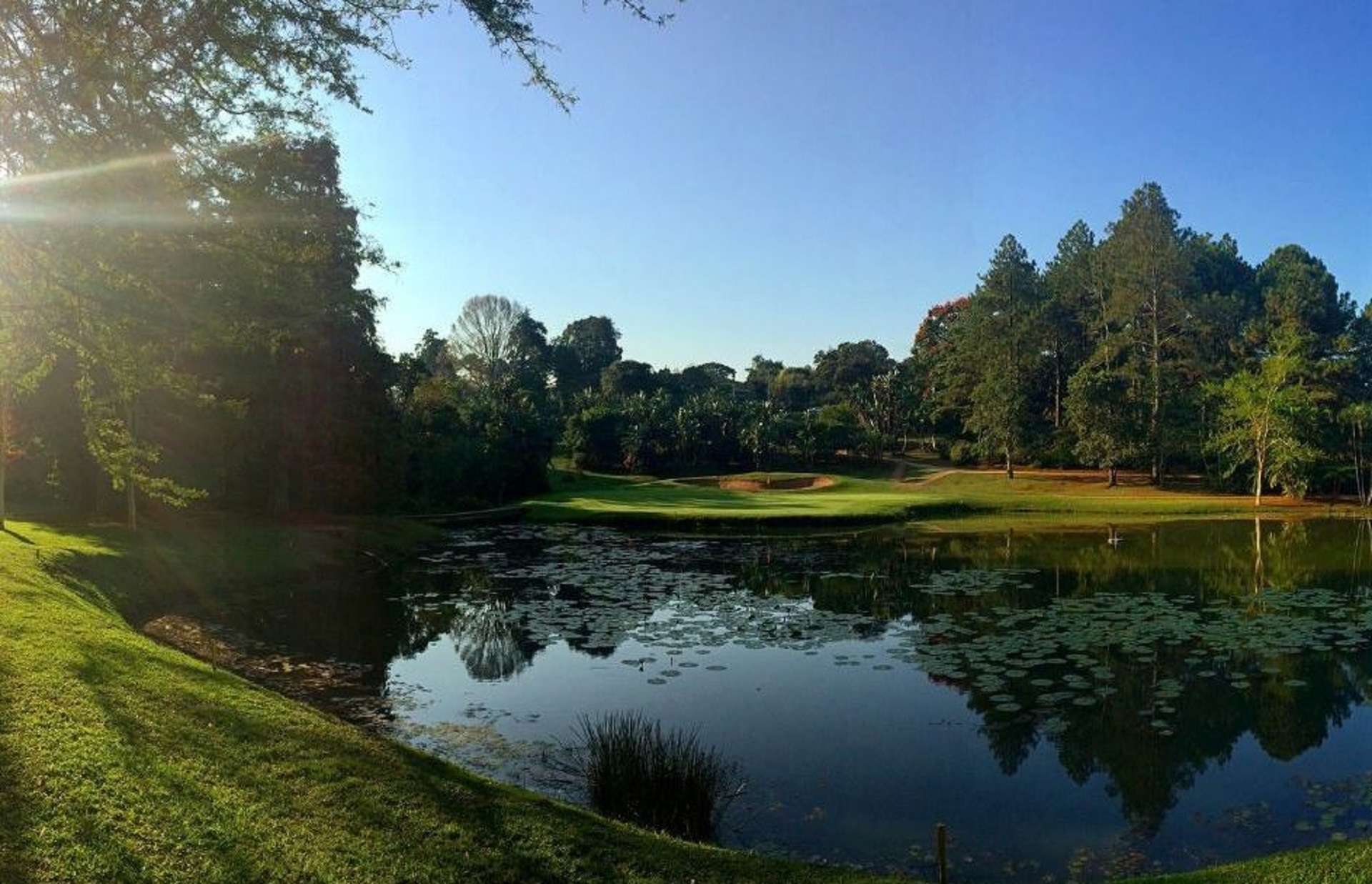 The tree-lined grounds and pond at Kloof Country Club.